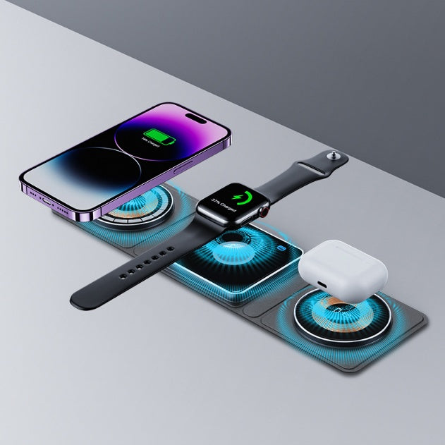 3-in-1 Magnetic Folding Wireless Charger – Fast Charging for iPhone, Apple Watch & AirPods