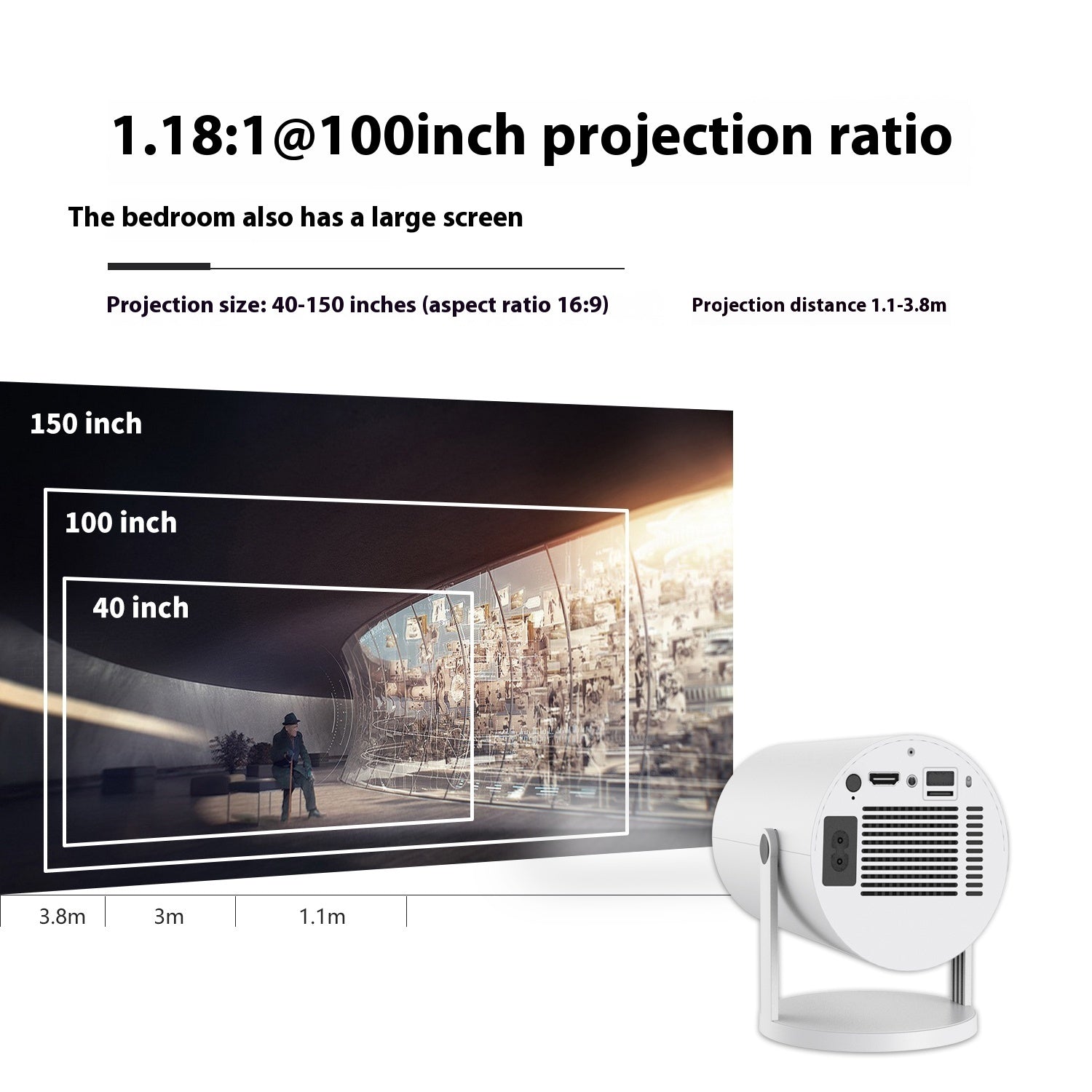 Mini Portable Projector for Home – 180° Projection, Auto Focus